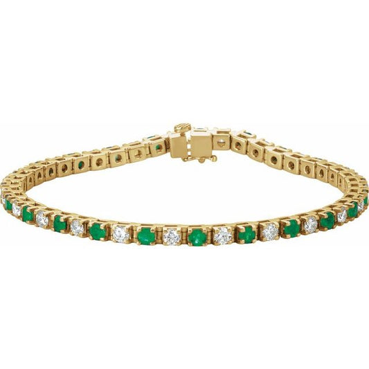 2 ⅓ CTW DIAMOND & EMERALD TENNIS BRACELET - Yellow Gold