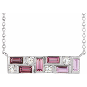 PINK MULTI-GEMSTONE BAR NECKLACE - 14K White Gold