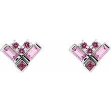 Load image into Gallery viewer, PINK MULTI-GEMSTONE CLUSTER EARRINGS - 14K White Gold
