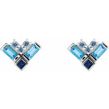 Load image into Gallery viewer, BLUE MULTI-GEMSTONE CLUSTER EARRINGS - White Gold
