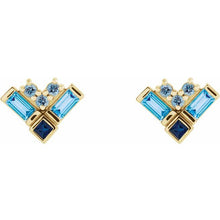 Load image into Gallery viewer, BLUE MULTI-GEMSTONE CLUSTER EARRINGS - Yellow Gold
