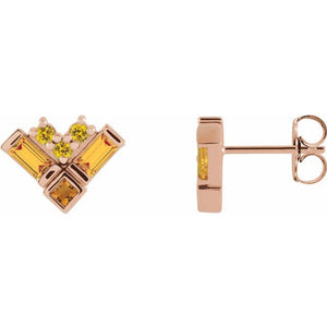 YELLOW MULTI-GEMSTONE CLUSTER EARRINGS - 14K Rose Gold