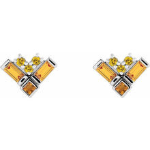 Load image into Gallery viewer, YELLOW MULTI-GEMSTONE CLUSTER EARRINGS - 14K White Gold

