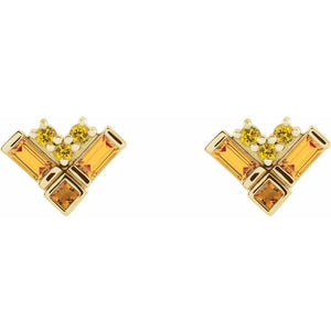 YELLOW MULTI-GEMSTONE CLUSTER EARRINGS - 14K Yellow Gold