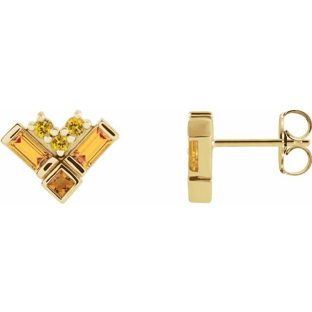 YELLOW MULTI-GEMSTONE CLUSTER EARRINGS - 14K Yellow Gold