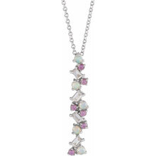 Load image into Gallery viewer, ETHIOPIAN OPAL, PINK SAPPHIRE, &amp; DIAMOND SCATTER BAR NECKLACE - 14K White Gold
