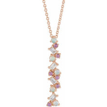 Load image into Gallery viewer, ETHIOPIAN OPAL, PINK SAPPHIRE, &amp; DIAMOND SCATTER BAR NECKLACE - 14K Rose Gold
