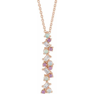 ETHIOPIAN OPAL, PINK SAPPHIRE, & DIAMOND SCATTER BAR NECKLACE - 14K Rose Gold