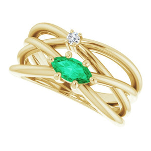 EMERALD AND DIAMOND MARQUISE RING