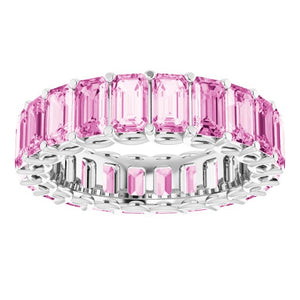 7 1/4 CTW PINK EMERALD CUT SAPPHIRE ETERNITY BAND