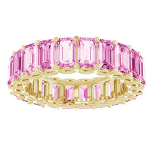 Load image into Gallery viewer, 7 1/4 CTW PINK EMERALD CUT SAPPHIRE ETERNITY BAND
