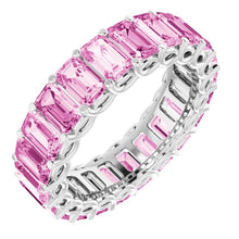 Load image into Gallery viewer, 7 1/4 CTW PINK EMERALD CUT SAPPHIRE ETERNITY BAND
