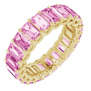 7 1/4 CTW PINK EMERALD CUT SAPPHIRE ETERNITY BAND