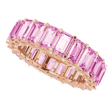 Load image into Gallery viewer, 7 1/4 CTW PINK EMERALD CUT SAPPHIRE ETERNITY BAND
