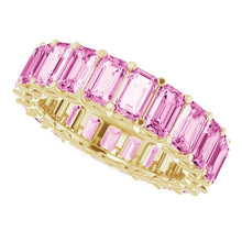 Load image into Gallery viewer, 7 1/4 CTW PINK EMERALD CUT SAPPHIRE ETERNITY BAND
