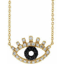 Load image into Gallery viewer, BLACK &amp; WHITE DIAMOND EVIL EYE NECKLACE - Yellow Gold
