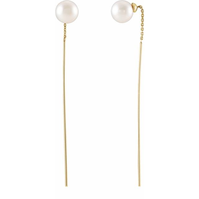 FRESHWATER CULTURED PEARL THREADER EARRINGS - 14K Yellow Gold