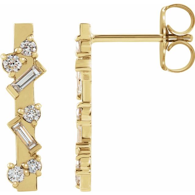 DIAMOND SCATTER BAR EARRINGS - 14K Yellow Gold