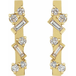 DIAMOND SCATTER BAR EARRINGS - 14K Yellow Gold