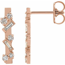 Load image into Gallery viewer, DIAMOND SCATTER BAR EARRINGS - 14K Rose Gold
