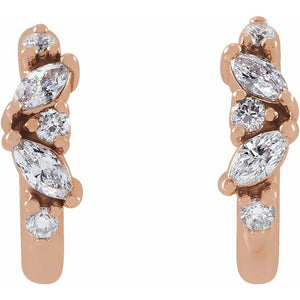 SCATTERED DIAMOND HOOP EARRINGS - 14K Rose Gold