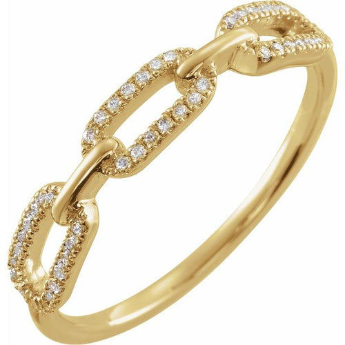 DIAMOND CHAIN LINK RING - 14k Yellow Gold