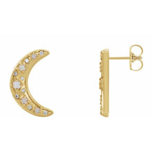 Load image into Gallery viewer, WHITE OPAL &amp; DIAMON CRESCENT MOON EARRINGS - 14K Yellow Gold
