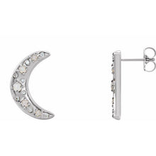 Load image into Gallery viewer, WHITE OPAL &amp; DIAMON CRESCENT MOON EARRINGS - 14K White Gold
