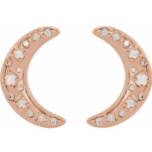 Load image into Gallery viewer, WHITE OPAL &amp; DIAMON CRESCENT MOON EARRINGS - 14K Rose Gold
