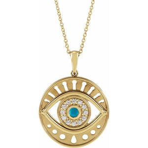 EVIL EYE NECKLACE - TURQUOISE - 14K Yellow Gold